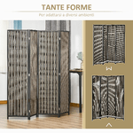 HOMCOM-Separe-Pieghevole-a-4-Pannelli-struttura-in-Legno-e-Bambu---Fantasia