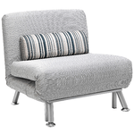 HOMCOM Poltrona Letto in Ferro e Cotone con Cuscino a Righe 75 x 70 x 75cm Grigio