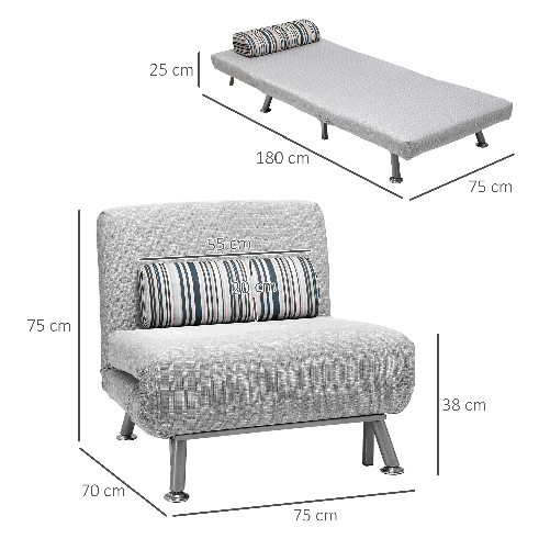 HOMCOM-Poltrona-Letto-in-Ferro-e-Cotone-con-Cuscino-a-Righe-75-x-70-x-75cm-Grigio