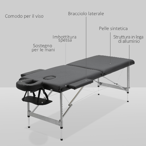 HOMCOM-Lettino-per-Massaggio-Portatile-e-Pieghevole-con-Altezza-Regolabile-e-Seduta-Imbottita-186x71x62-83-cm-Nero