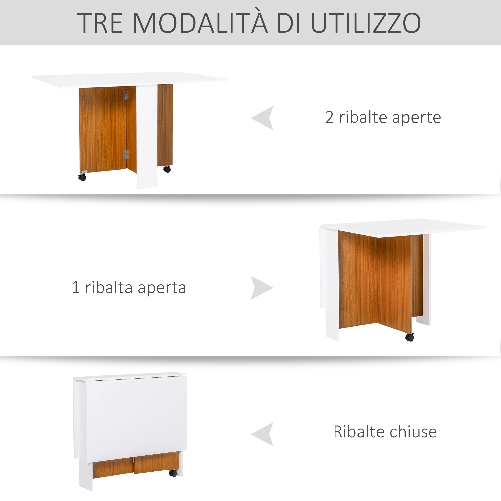 HOMCOM-Tavolo-da-Pranzo-Allungabile-Design-Moderno-Tavolo-Pieghevole-Salvaspazio-con-Ruote-120-×-80-×-73cm