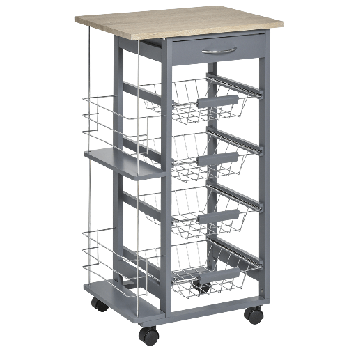 HOMCOM-Carrello-da-Cucina-in-Grigio-Scuro-con-1-Cassetto-e-4-Cestelli-Metallici