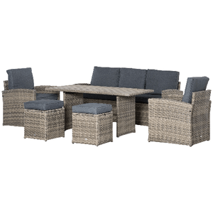 Outsunny Set Salotto da Giardino in Rattan PE con Divano 3 Posti, 2 Poltrone, 2 Sgabelli e Tavolo, Grigio