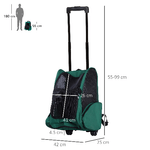 PawHut-Trasportino-Zaino-2-in-1-per-Cani-e-Gatti-con-Tasche-Laterali-Maniglia-Telescopica-e-Ruote-42x25x55cm-Verde