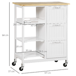 HOMCOM-Carrello-da-Cucina-con-3-Cassetti-2-Ripiani-Aperti-e-Vassoio-Rimovibile-in-MDF-e-Legno-di-Pino-67x37x87-cm