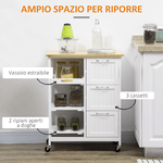 HOMCOM-Carrello-da-Cucina-con-3-Cassetti-2-Ripiani-Aperti-e-Vassoio-Rimovibile-in-MDF-e-Legno-di-Pino-67x37x87-cm