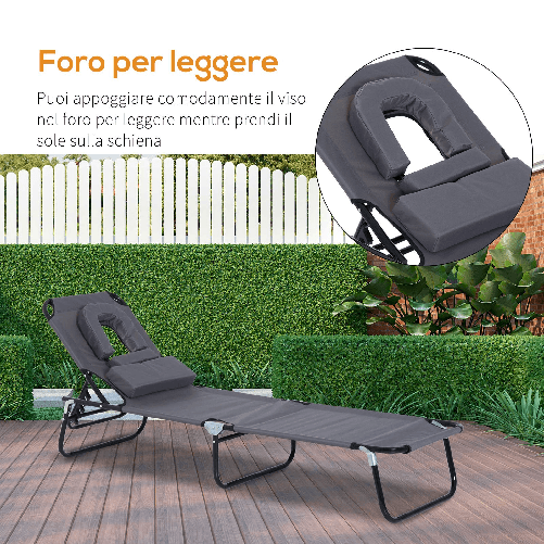 Outsunny-Sedia-Sdraio-da-Esterno-Pieghevole-con-Foro-per-il-Viso-e-Cuscini-Lettino-Prendisole-da-Giardino-Spiaggia-e-Campeggio-Grigio