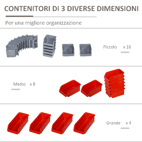 DURHAND-44PZ-Contenitore-Portautensile-Scatole-Regolabili-e-Rimovibile-Montaggio-a-Muro-PP-Rosso-Grigio-54x22x95cm