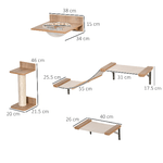 PawHut-Tiragraffi-per-Gatti-da-Parete-Set-4-Pezzi-con-Amache-Tiragraffi-a-Colonna-e-Passerella-in-Legno-e-Sisal---Marrone