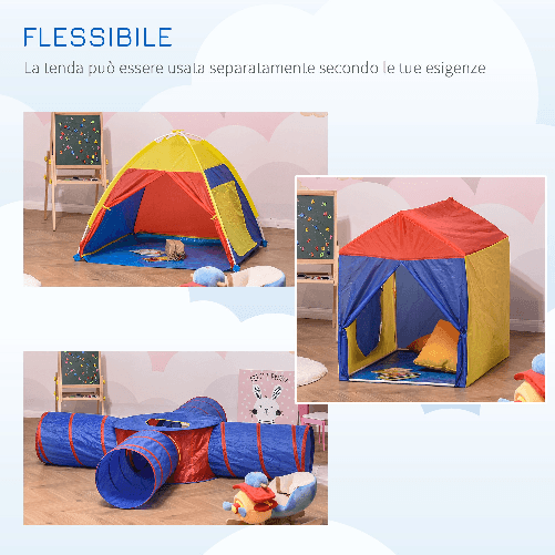 HOMCOM-Tenda-da-Gioco-6-in-1-per-2-4-Bambini-con-Tunnel-Pieghevole