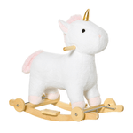 HOMCOM Cavallo a Dondolo 2 in 1 a Unicorno con Base Curva e Ruote, Suoni Integrati e Rivestimento Peluche, 63x38x63cm, Bianco