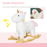 HOMCOM-Cavallo-a-Dondolo-2-in-1-a-Unicorno-con-Base-Curva-e-Ruote-Suoni-Integrati-e-Rivestimento-Peluche-63x38x63cm-Bianco