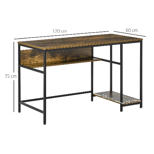 HOMCOM-Scrivania-per-PC-Compatta-con-Mensola-in-Stile-Industriale-Legno-e-Metallo-120x60x75cm