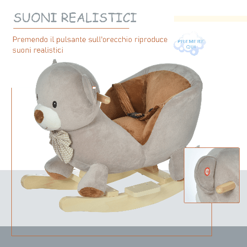 HOMCOM-Cavallo-a-Dondolo-a-Forma-di-Orso-con-Suoni-Cavalluccio-a-Dondolo-per-Bambini-18-36-mesi-Interattivo-Grigio-60x33x50cm