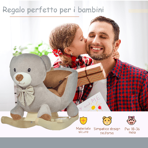 HOMCOM-Cavallo-a-Dondolo-a-Forma-di-Orso-con-Suoni-Cavalluccio-a-Dondolo-per-Bambini-18-36-mesi-Interattivo-Grigio-60x33x50cm