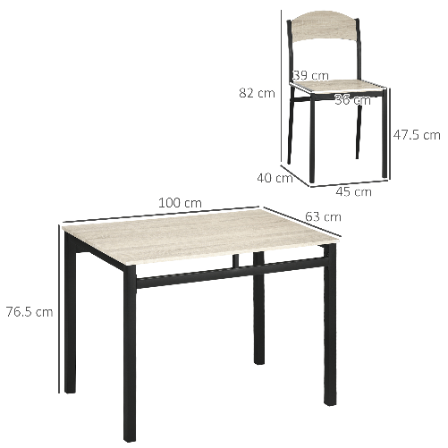 HOMCOM-Set-da-Pranzo-con-Tavolo-Rettangolare-e-4-Sedie-in-Acciaio-e-MDF-Nero-e-Rovere