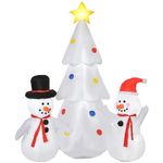 HOMCOM Albero di Natale Gonfiabile con Pupazzi di Neve Decorazione Natalizia con Luci LED per Giardino e Casa - Multicolore