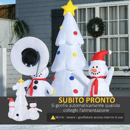 HOMCOM-Albero-di-Natale-Gonfiabile-con-Pupazzi-di-Neve-Decorazione-Natalizia-con-Luci-LED-per-Giardino-e-Casa---Multicolore