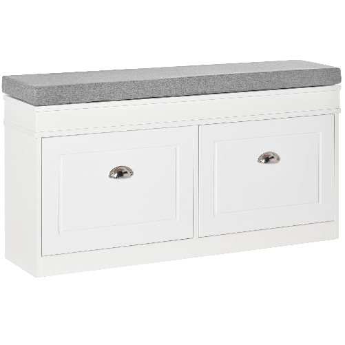 HOMCOM-Panca-Scarpiera-Salvaspazio-in-Legno-con-Cuscino-2-Cassetti-con-Mensola-Regolabile-per-8-Scarpe-104x24x55cm-Bianco