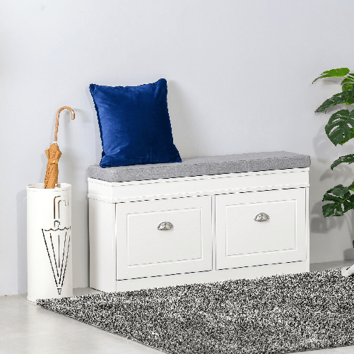 HOMCOM-Panca-Scarpiera-Salvaspazio-in-Legno-con-Cuscino-2-Cassetti-con-Mensola-Regolabile-per-8-Scarpe-104x24x55cm-Bianco