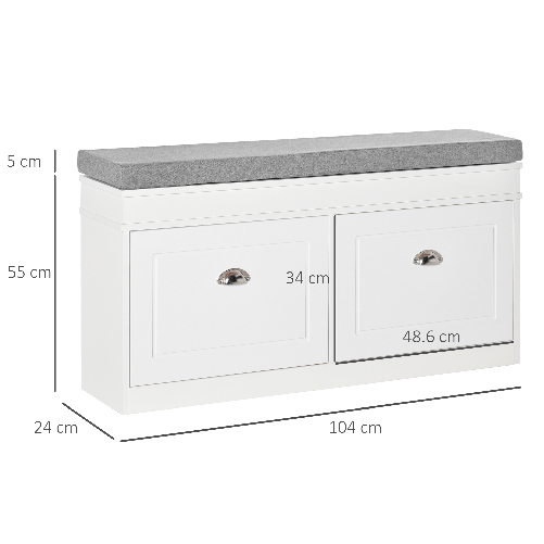HOMCOM-Panca-Scarpiera-Salvaspazio-in-Legno-con-Cuscino-2-Cassetti-con-Mensola-Regolabile-per-8-Scarpe-104x24x55cm-Bianco