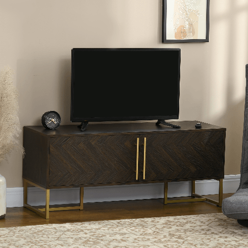 HOMCOM-Mobile-Porta-TV-fino-a-55--con-2-Armadietti-in-Legno-e-Metallo-120x39x50-cm-Marrone-e-Oro