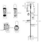 PawHut-Mangiatoia-per-Uccelli-con-6-Ganci-e-4-Contenitori-per-Mangime-in-Acciaio-58x58x226cm