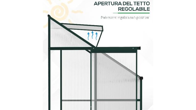 Outsunny Serra da Giardino in Policarbonato 190x253x199cm, con Finestra  Apribile e Porta Scorrevole, Struttura in Alluminio, Verde