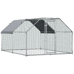 Pawhut Recinto Gabbia per Galline da Esterno in Metallo Galvanizzato, Porta con Blocco e Sezione con Tessuto Oxford, 280x380x195 cm, Argento