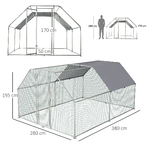 Pawhut-Recinto-Gabbia-per-Galline-da-Esterno-in-Metallo-Galvanizzato-Porta-con-Blocco-e-Sezione-con-Tessuto-Oxford-280x380x195-cm-Argento