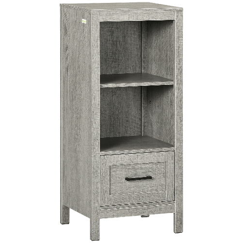 kleankin-Mobiletto-Bagno-Salvaspazio-con-Ripiani-e-Cassetto-in-Legno-40x30x89cm-Grigio