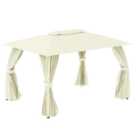 Outsunny Gazebo da Giardino 4x3m con Doppio Tettuccio, Pareti in Poliestere e Struttura in Acciaio, Beige