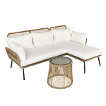 Outsunny Set da Giardino in Rattan Stile Boho Chic con Divano Angolare e e Tavolino, Beige e Caffè