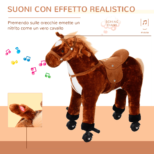 HOMCOM-Cavallo-Cavalcabile-in-Peluche-Giocattolo-con-Suoni-e-Ruote-per-Bambini-Marrone