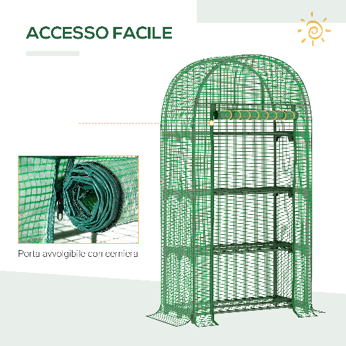 Outsunny-Serra-da-Giardino-con-Ripiani-in-Metallo-Copertura-in-PE-e-Porta-Avvolgibile-80x49x160cm-Verde