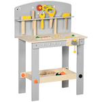 HOMCOM Banco da Lavoro Giocattolo in Legno con 31 Accessori per Bambini da 3-6 Anni, 53x31x77cm