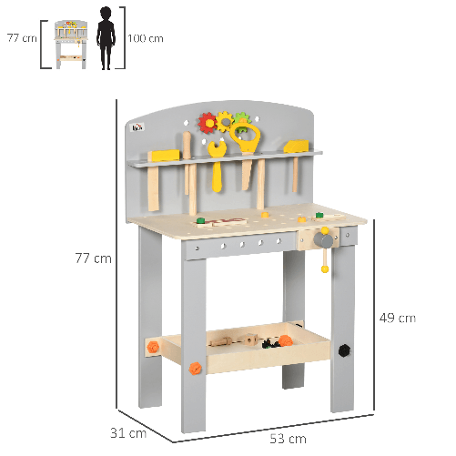 HOMCOM-Banco-da-Lavoro-Giocattolo-in-Legno-con-31-Accessori-per-Bambini-da-3-6-Anni-53x31x77cm