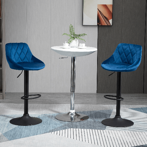 HOMCOM-Set-2-Sgabelli-da-Bar-di-Design-Girevoli-con-Altezza-Regolabile---Blu