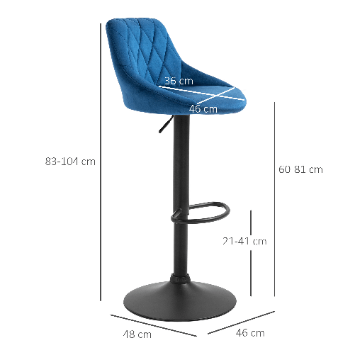 HOMCOM-Set-2-Sgabelli-da-Bar-di-Design-Girevoli-con-Altezza-Regolabile---Blu