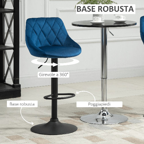 HOMCOM-Set-2-Sgabelli-da-Bar-di-Design-Girevoli-con-Altezza-Regolabile---Blu