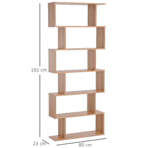 HOMCOM-Libreria-Legno-Design-Moderno-con-6-Ripiani-Legno-Naturale-80-×-23-×-192cm