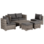 Outsunny Salotto da Esterno in Rattan PE da 8 Pezzi, Set Mobili da Giardino Salvaspazio con Poltrone, Tavolini e Sgabelli, Grigio