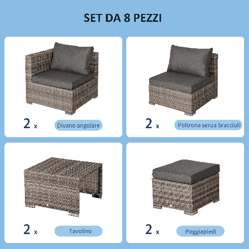 Outsunny-Salotto-da-Esterno-in-Rattan-PE-da-8-Pezzi-Set-Mobili-da-Giardino-Salvaspazio-con-Poltrone-Tavolini-e-Sgabelli-Grigio