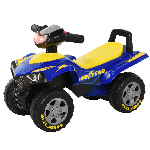 HOMCOM-Quad-Giocattolo-per-Bambini-18-36-Mesi-con-Licenza-GOODYEAR-con-Luci-e-Suoni-Realistici-Blu-e-Giallo-60x31x42cm