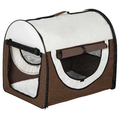 PawHut-Trasportino-per-Cani-e-Gatti-Pieghevole-con-Porta-e-Finestre-in-Rete-Tessuto-Oxford-e-Acciaio-70x51x59cm-Marrone