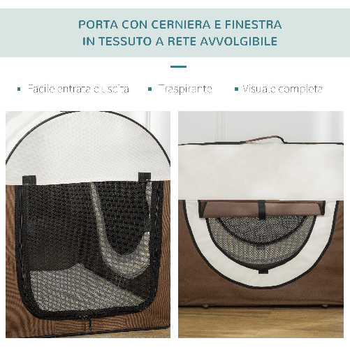 PawHut-Trasportino-per-Cani-e-Gatti-Pieghevole-con-Porta-e-Finestre-in-Rete-Tessuto-Oxford-e-Acciaio-70x51x59cm-Marrone