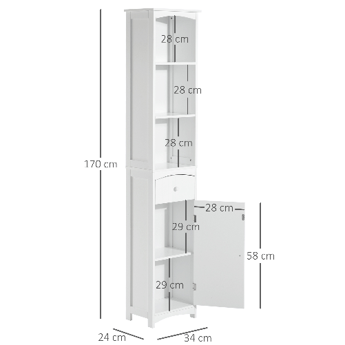 HOMCOM-Mobiletto-a-Colonna-Bagno-Salvaspazio-in-MDF-Bianco-Armadietto-Bagno-Multifunzione-per-Camera-con-3-Ripiani-34x24x170cm