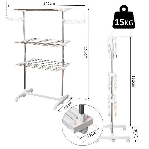 HOMCOM-Stendino-Verticale-Pieghevole-in-Acciaio-e-Plastica-con-6-Ruote-e-3-Ripiani-Regolabili-142x55x172-cm