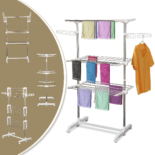 HOMCOM-Stendino-Verticale-Pieghevole-in-Acciaio-e-Plastica-con-6-Ruote-e-3-Ripiani-Regolabili-142x55x172-cm