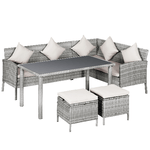 Outsunny Set 5 Pezzi Salotto da Esterno con 2 Divani 1 Tavolino 2 Sgabelli, Mobili da Giardino in Rattan Grigio